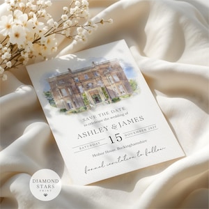 Venue Illustration Save the Date, Watercolour Venue, Painting Save the Dates, Modern Venue Save the Date Cards, Personalised Venue Painting image 2