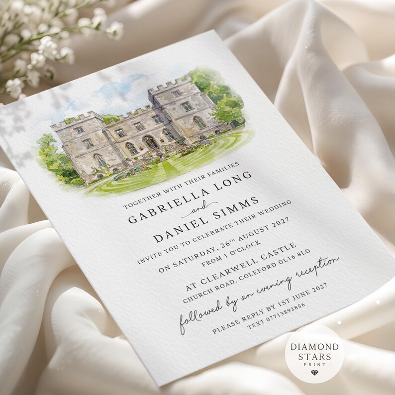 Venue Wedding Invitation Digital, Illustrated Venue Invite, Personalised Venue Painting Invitation (JPG & PDF) image 2