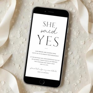 Sie sagte Ja, Einladungen zur digitalen Verlobungsfeier, Engagierte Party einladen, digitaler Download, Verlobung Einladung, Engagierte E-Invite