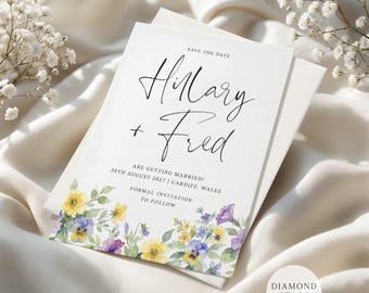 Floral Wedding Save the Dates, Botanical Save the Date Cards, Personalised Script Save the Date with Free Envelopes
