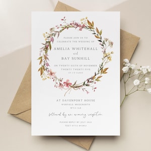 Faire-part de mariage monogramme floral, faire-part de mariage ou de soirée élégants, cartes d'invitation de mariage classiques