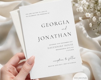 Minimalist Wedding Invitation, Simple Wedding Invites, Personalised Modern Wedding Cards with Free Envelopes