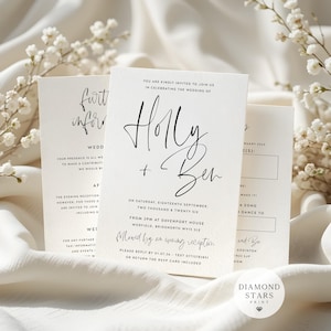 Script Wedding Invitation Suite, Personalised Invites with Details and RSVP Cards