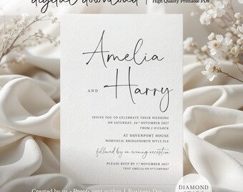 Boho Wedding Invitation, Personalised Modern Wedding E-Invite (PDF & JPG)