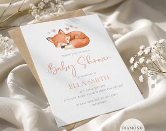 Woodland Baby Shower Invites, Gender Neutral, Fox Baby Shower Cards, 5"x7" Rustic Baby Shower Invitations with Free Envelopes