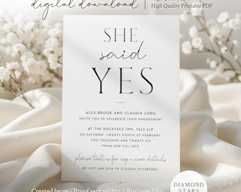 She Said Yes, Digital Engagement Party Invitations, Engaged Party Invite, Engagement Evite, Engaged E-Invite, PDF and JPG Files