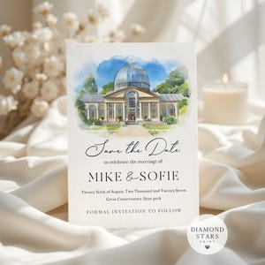 Illustration du lieu &quot;Retenez cette date&quot;, Aquarelle du lieu, &quot;Retenez cette date&quot; élégante, Cartes &quot;Retenez cette date&quot; romantiques, Peinture personnalisée du lieu