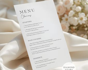 Cartes de menu de mariage minimalistes, papier blanc texturé 300 g