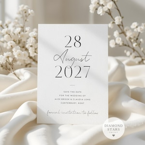 Modern Save the Date Cards, Minimalist Wedding Announcement, Personalised Save the Dates with Free Envelopes