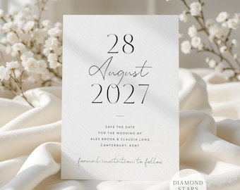 Modern Save the Date Cards, Minimalist Wedding Announcement, Personalised Save the Dates with Free Envelopes