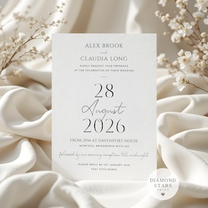 Modern Wedding or Evening Invitations, Classic Wedding Invites, Minimalist Wedding Invitation with Free Envelopes