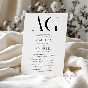 Modern Wedding Invitations, Minimalist Monogram Wedding Invites, Ceremony or Evening Invitation