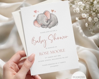 Elephant Baby Shower Invites, Safari Animals Baby Shower, Gender Neutral Baby Shower Cards, Baby Shower Invitations with Free Envelope