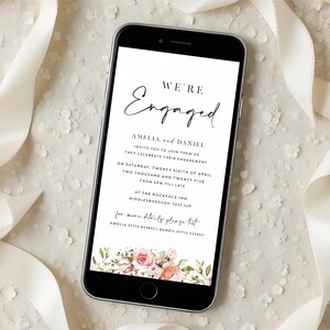 Floral Digital Engagement Party Invitations, Engaged Party Invite, Digital Download, Flower Engagement Evite, Engaged Celebration Invite