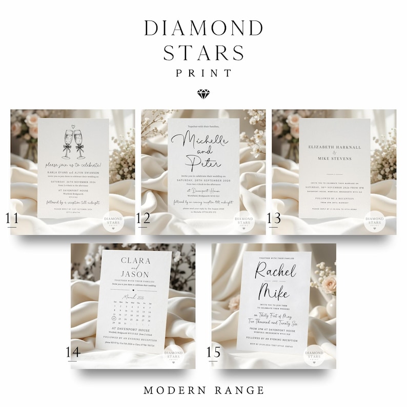 Modern Wedding or Evening Invitations, Classic Wedding Invites, Minimalist Wedding Invitation with Free Envelopes image 6