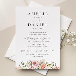 Faire-part de mariage floral simple, mariage élégant ou faire-part de soirée pour mariages traditionnels classiques
