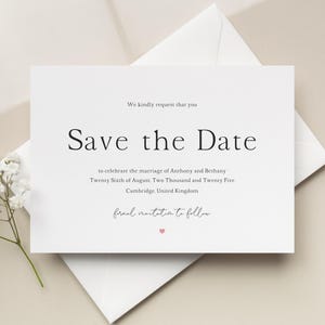 Réservez la date simple, coeur rose, réservez la carte, carte de faire-part de mariage minimaliste
