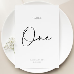 Cartes de numéro de table simples, cartes de nom de table de mariage minimalistes