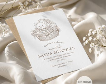 Boho Baby Shower Invites, Personalised Baby Shower Invitations, Gender Neutral Baby Shower Cards, Minimalist Invites with Free Envelopes