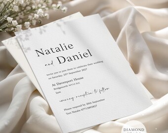 Simple Wedding Invites, Personalised Minimalist Wedding Invitation, Modern Wedding Cards with Free Envelopes