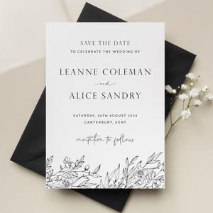 Cartes de mariage botaniques simples "Retenez cette date", Cartes postales de mariage verdure, "Retenez les dates" personnalisées, Faire-part de mariage minimaliste
