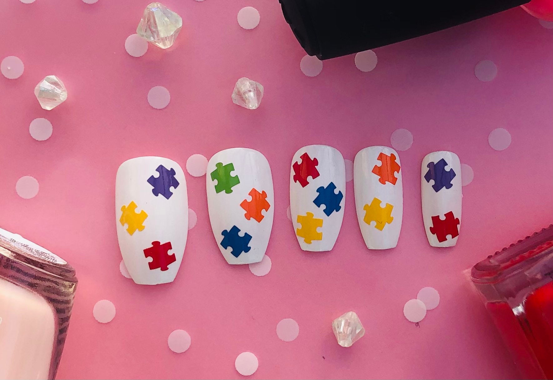 Rainbow Puzzle Piece Nail Art Decals Etsy