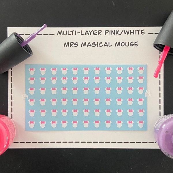 Multi-layer Pink/White Mrs Magical Mouse Nail Art Decals/ self adhesive nail sticker/ bullet journal accessory/ vacation nail