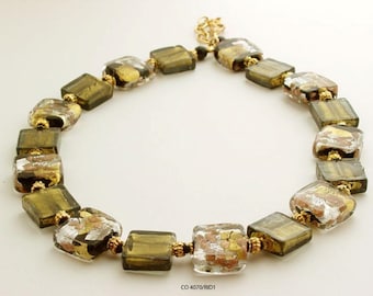 Square Murano glass bead necklace with 925 silver sheets, 24 ct gold and aventurine - Not available, available to order!