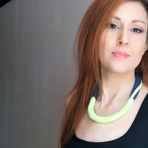 Neon Yellow Statement Necklace, Neon Rope Necklace, Neon Yellow Collar, Color Block Necklace, Handmade Fluo Necklace, Unique Design Necklace