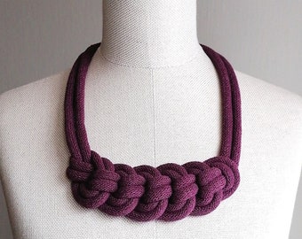 Modern Plum Necklace,Purple Chunky Necklace,Bold Jewelry,Quirky Necklace,Handmade Textile Violet Statement Necklace,Original Woven Necklace