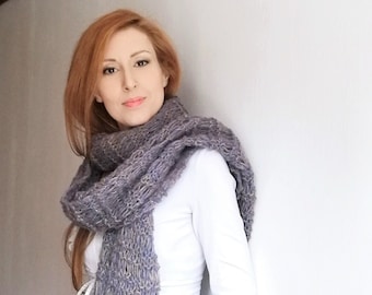 Hand Knitted Alpaca Scarf, Alpaca Shawl, Wool Winter Women's Scarf, Winter Alpaca Shawl, Handmade Oversize Wool Scarf, Luxury Alpaca Stole