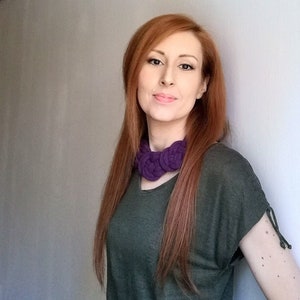 Purple Bold Necklace, Statement Necklace, Chunky Knot Choker, Handmade Braided Jewelry, Plum Purple Jewelry Necklace, Textile Wide Necklace