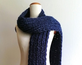 Navy Blue Soft Oversize Alpaca Knit Scarf, Giant Chunky Cozy Baby Alpaca Wool Scarf, Luxury Christmas Gift Scarf, Fashion Unique Wool Scarf