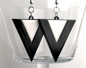 Statement Black & White Geometric Earrings, Chic Dangle Earrings, Handmade Color Block Earrings, Lightweight Earrings, Wearable Art Jewelry