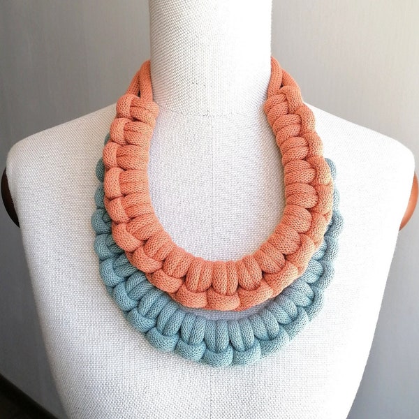 Statement Bib Necklace for Women, Chunky Bold Necklace, Knot Cord Necklace, Orange Collar, Women's Stunning Jewelry, Christmas Gift for Her