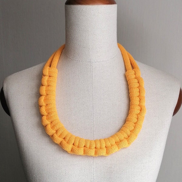 Statement Knot Bib Necklace for Women, Chunky Yellow Necklace, Summer Handmade Jewelry, Yellow Collar, Women's Stunning Jewelry, Mother Gift