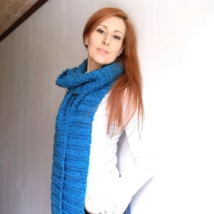 Teal Blue Wool Scarf Hand Knitted, Warm Woolen Scarf, Extra Long Woolen Chunky Scarf, Wool Winter Scarf, Oversize Winter Scarf for Christmas