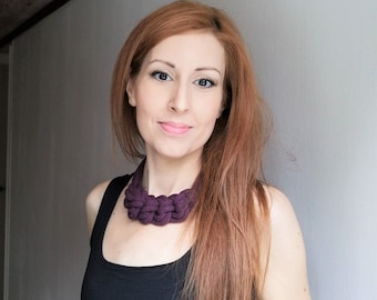 Necklace for Women,Eco Friendly Collar,Chunky Necklace,Modern Necklace,Colored Handmade Big Jewelry,Handmade Jewelry,Plum Necklace for Women