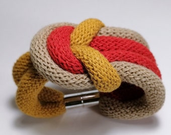 Yellow Chunky Bracelet, Red Bold Bracelet for Women, Design Red Bracelet, Cord Jewelry, Yellow Bracelet, Textile Bracelet, Red Cuff Bracelet