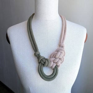 Asymmetric Necklace for Women, Asymmetric Jewelry, Circle Necklaces, Green Women&#39;s Collar, Handmade Design Necklace, Handmade Woven Necklace