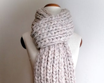 Cream Giant Cozy Alpaca Handmade Winter Scarf, Blanket Chunky Alpaca Oversize Christmas Scarf, Luxury Gift Baby Alpaca and Merino Wool Scarf