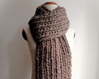 Brown Unique Chunky Long Alpaca Winter Handmade Scarf, Wrap Chunky Alpaca Oversize Scarf, Christmas Winter Merino and Alpaca Blanket Scarf