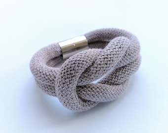 Handmade Linen Infinity Knot Bracelet, Eco Friendly Jewelry, Recycled Cotton Cord Bracelet, Chunky Fabric Bracelet, Fashion Infinity Jewelry