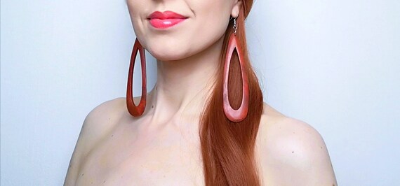Oversize Dangle Teardrop Wood Earrings, Pendant Wood Earrings, Statement Earrings for Women, Bohemian Teardrop Earrings, Boho Chic Accessory
