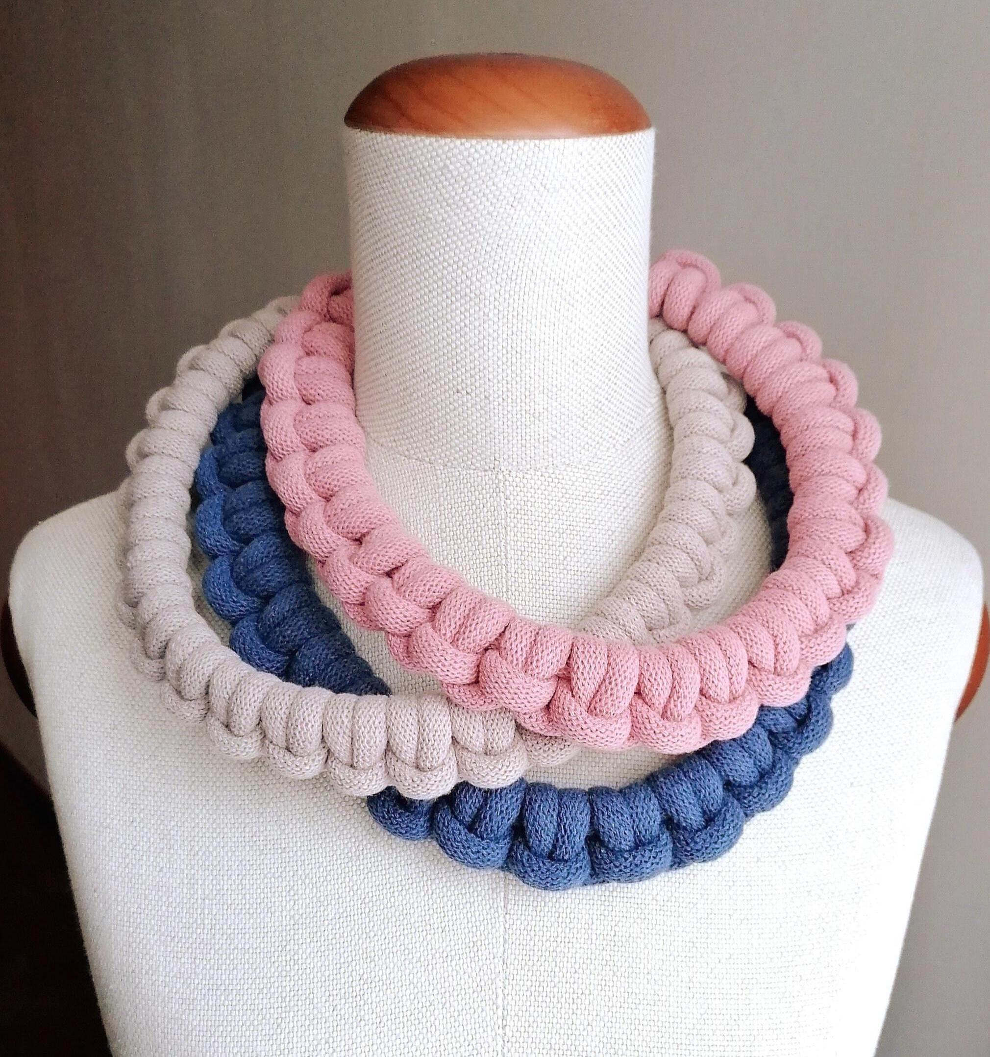 Statement Knot Necklace, Handmade Fabric Jewelry, Statement Bib Necklace, Chunky Woven Choker, Textile Bold Necklace, Unique Summer Jewelry