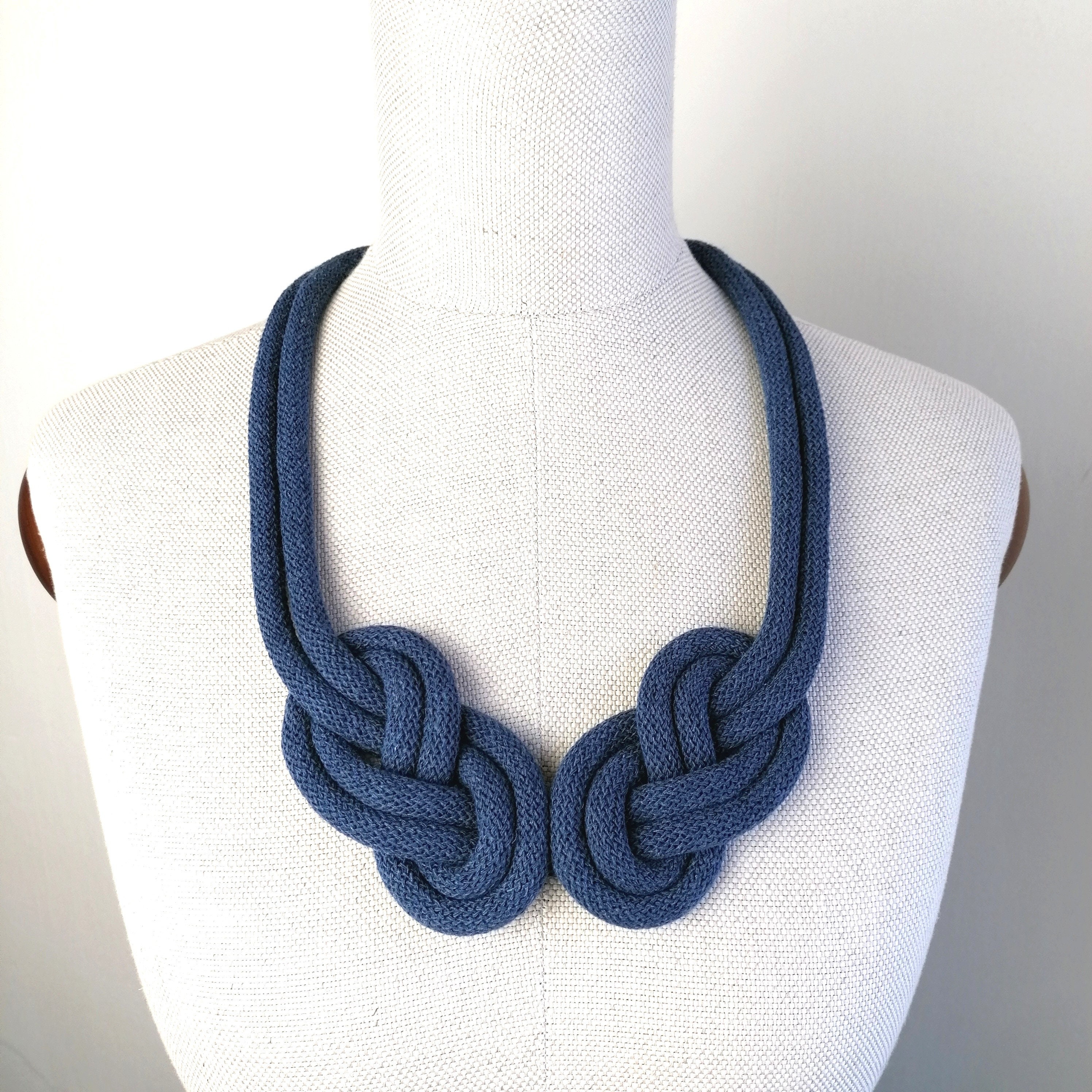Statement Denim Blue Necklace, Handmade Nautical Chunky  display picture 3