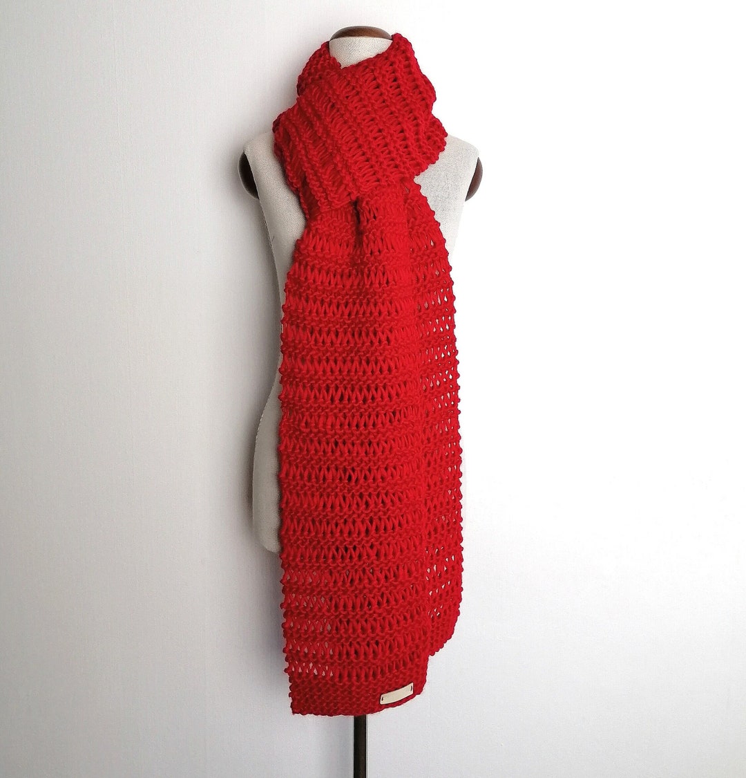 10 Ft Hand Knit Wool Scarf, Red Wool Winter Scarf, Red Cozy Scarf Shawl ...