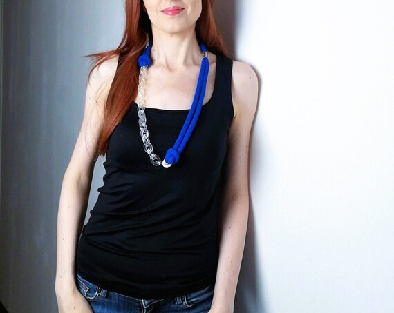 Unique Design Holographic Chain Necklace, Cobalt Blue Collar, Color Block Necklace, Rainbow Acrylic Chain, Iridescence Handmade Bib Necklace