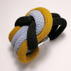 Black Yellow Blue Bracelet, Wide Cuff Bracelet, Modern Jewelry, Knot Bracelet, Unique Design Jewelry, Chunky Rope Bangle, Fashion Gift Jewel