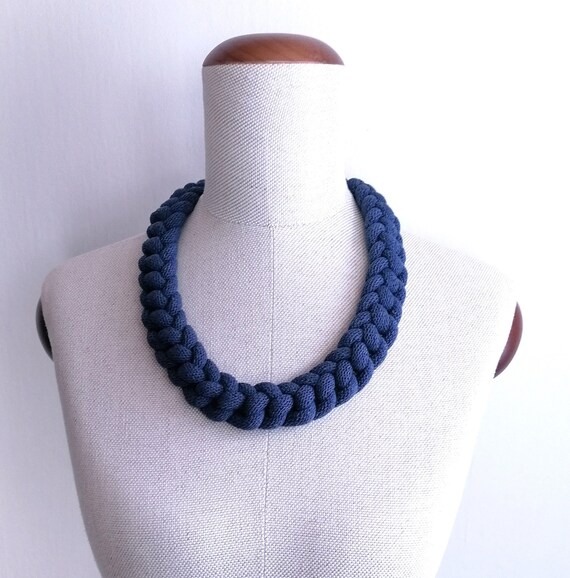 Denim Blue Chic Statement Necklace, Handmade Summer Collar, Mother's Day Jewelry, Modern Lightweight Necklace, Blue Fashion Women's Necklace